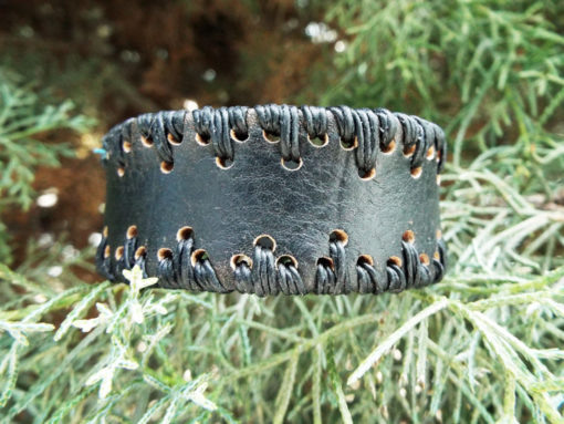 Bracelet Leather Cuff Black Handmade Adjustable Bangle Unisex Jewelry Gothic Dark Boho