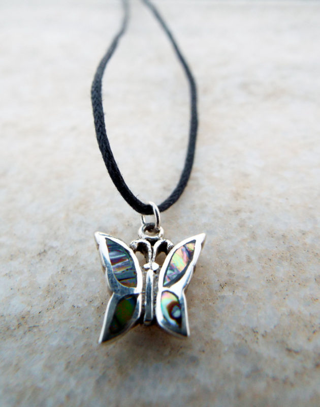 Butterfly Pendant Silver Sterling Abalone Handmade Seashell Shell 925 Necklace Wings Beach Sea Ocean
