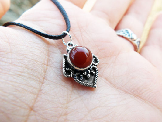 Carnelian Pendant Silver Necklace Sterling 925 Handmade Gemstone Stone Protection Gothic Antique Vintage Jewelry