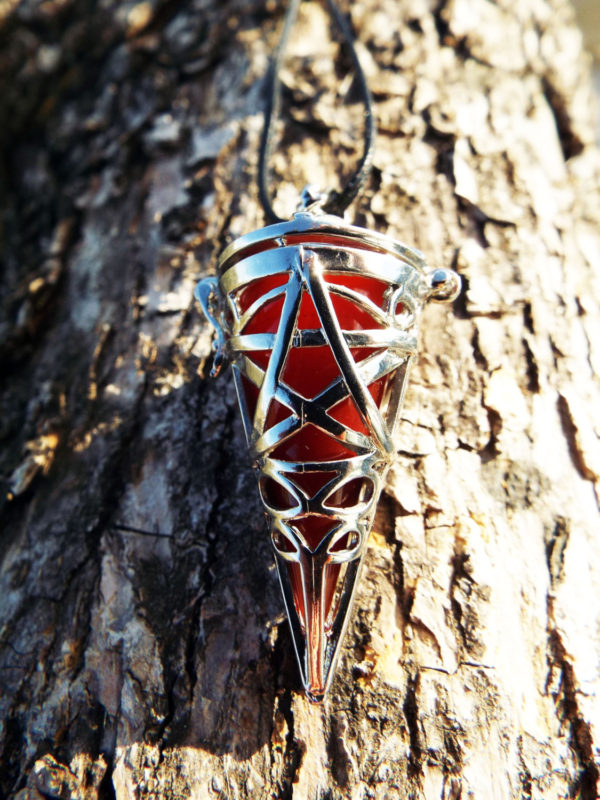 Carnelian Pendulum Pendant Gemstone Pointer Pentagram Handmade Star Silver Necklace Gothic Dark Wicca Magic Jewelry