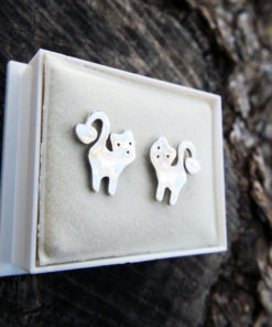 Cat Earrings Studs Silver Handmade Kitty Kitten Animal Symbol Feline Cute Gothic Dark Jewelry