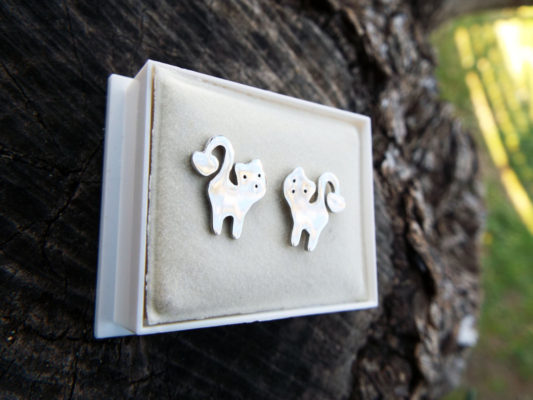 Cat Earrings Studs Silver Handmade Kitty Kitten Animal Symbol Feline Cute Gothic Dark Jewelry