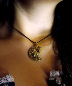 Cat Moon Pendant Pentagram Bronze Handmade Witch Halloween Necklace Celtic Jewelry Pagan Protection Symbol