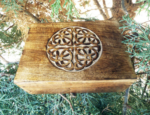 Celtic Box Knot Wooden Mango Tree Jewelry Handmade Flower Symbol Carved Eco Friendly Home Decor Trinket