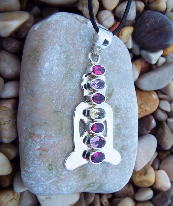 Chakra Pendant Gemstone Silver Necklace Handmade Precious Energy Buddhist Indian Sterling 925 Protection Jewelry