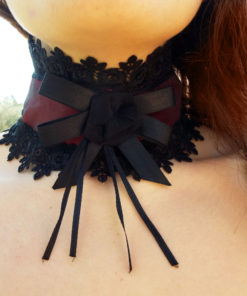 Choker Necklace Collar Gothic Rose Black Organza Red Lace Handmade Jewelry
