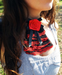 Choker Necklace Collar Gothic Rose Black Red Lace Handmade Jewelry
