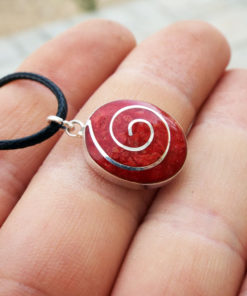 Coral Pendant Gemstone Silver Red Necklace Handmade Sterling 925 Ocean Sea Oval Summer Beach Good Fortune Luck Jewelry