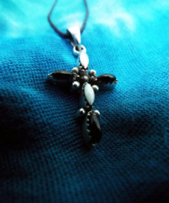 Cross Pendant Silver Black Onyx Moonstone Gemstone Handmade Necklace Christian Religious Crucifix Jewelry Symbol