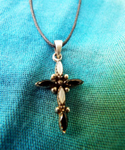 Cross Pendant Silver Black Onyx Moonstone Gemstone Handmade Necklace Christian Religious Crucifix Jewelry Symbol
