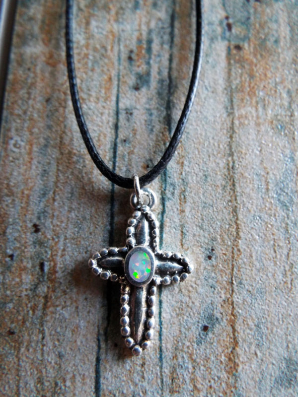 Cross Pendant Silver Opal Sterling 925 Handmade Gemstone Necklace Christian Religious Jewelry Crucifix Symbol 1