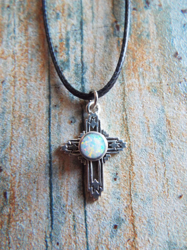 Cross Pendant Silver Opal Sterling 925 Handmade Gemstone Necklace Christian Religious Jewelry Crucifix Symbol 2