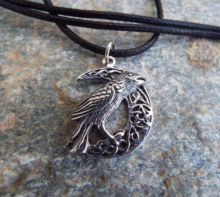 Crow Pendant Moon Pentagram Handmade Necklace Silver Sterling 925 Crescent Star Wicca Wiccan Gothic Dark Magic Protection Jewelry Μεταγιον