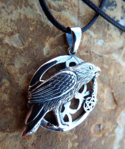 Crow Raven Pendant Silver Handmade Necklace Pentagram Gothic Bird Dark Magic Protection Jewelry