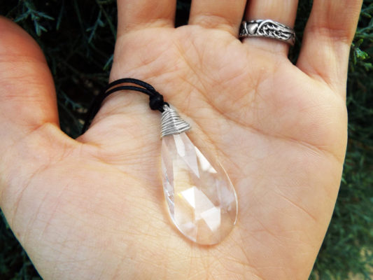 Crystal Pendant Silver Necklace Handmade Stone Gemstone Sterling 925 Tear Teardrop Drop Crystal Jewelry