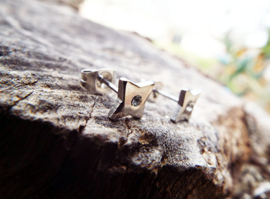Diamond Earrings Studs Cross Silver Cubic Zirconia Handmade Gothic Dark Stainless Steel Jewelry