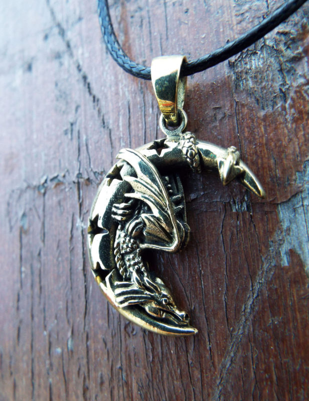 Dragon Moon Pendant Silver Handmade Necklace Sterling 925 Star Night Gothic Dark Jewelry