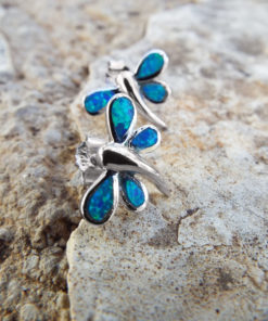 Dragonfly Earrings Opal Studs Silver Gemstone Handmade Sterling 925 Swirl Spiral Antique Vintage Jewelry
