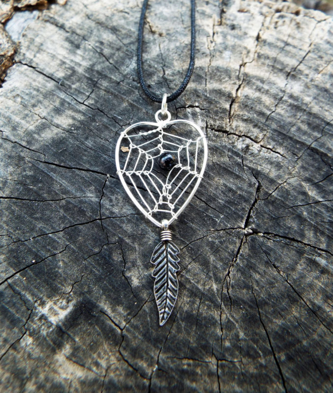Dreamcatcher Pendant Heart Sterling Silver Handmade Necklace 925 Black Onyx Gemstone Indian Native American Love