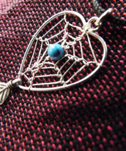 Dreamcatcher Pendant Heart Sterling Silver Handmade Necklace 925 Blue Turquoise Gemstone Indian Native American