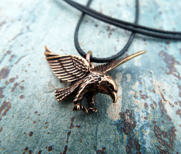 Eagle Pendant Handmade Necklace Bird Hawk Bronze Animal Symbol Flying Freedom Jewelry