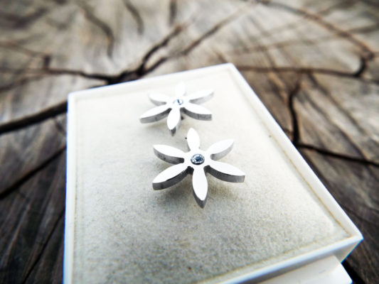 Earrings Flower Studs Silver Handmade Floral Zircon Spring Vintage Antique Stainless Steel Jewelry
