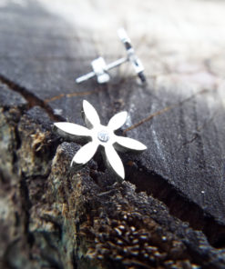 Earrings Flower Studs Silver Handmade Floral Zircon Spring Vintage Antique Stainless Steel Jewelry