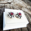 Earrings Garnet Studs Flower Red Gemstone Silver Handmade Sterling 925 Floral Gothic Dark Vintage Antique Jewelry
