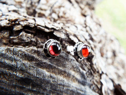 Earrings Garnet Studs Red Gemstone Silver Celtic Gothic Dark Handmade Sterling 925 Jewelry