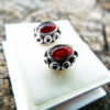 Earrings Garnet Studs Red Gemstone Silver Handmade Sterling 925 Gothic Dark Vintage Antique Jewelry