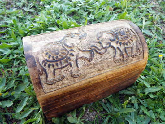 Elephant Box Indian Balinese Hindu Ganesha Mango Tree Wood Floral Handmade Carved Flower Animal Symbol Trinket Jewelry Chest