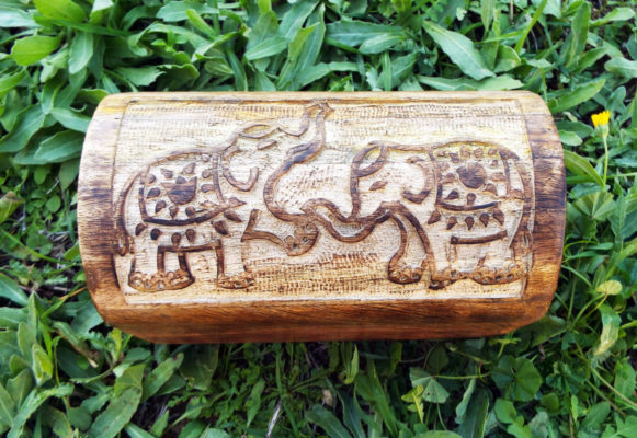 Elephant Box Indian Balinese Hindu Ganesha Mango Tree Wood Floral Handmade Carved Flower Animal Symbol Trinket Jewelry Chest
