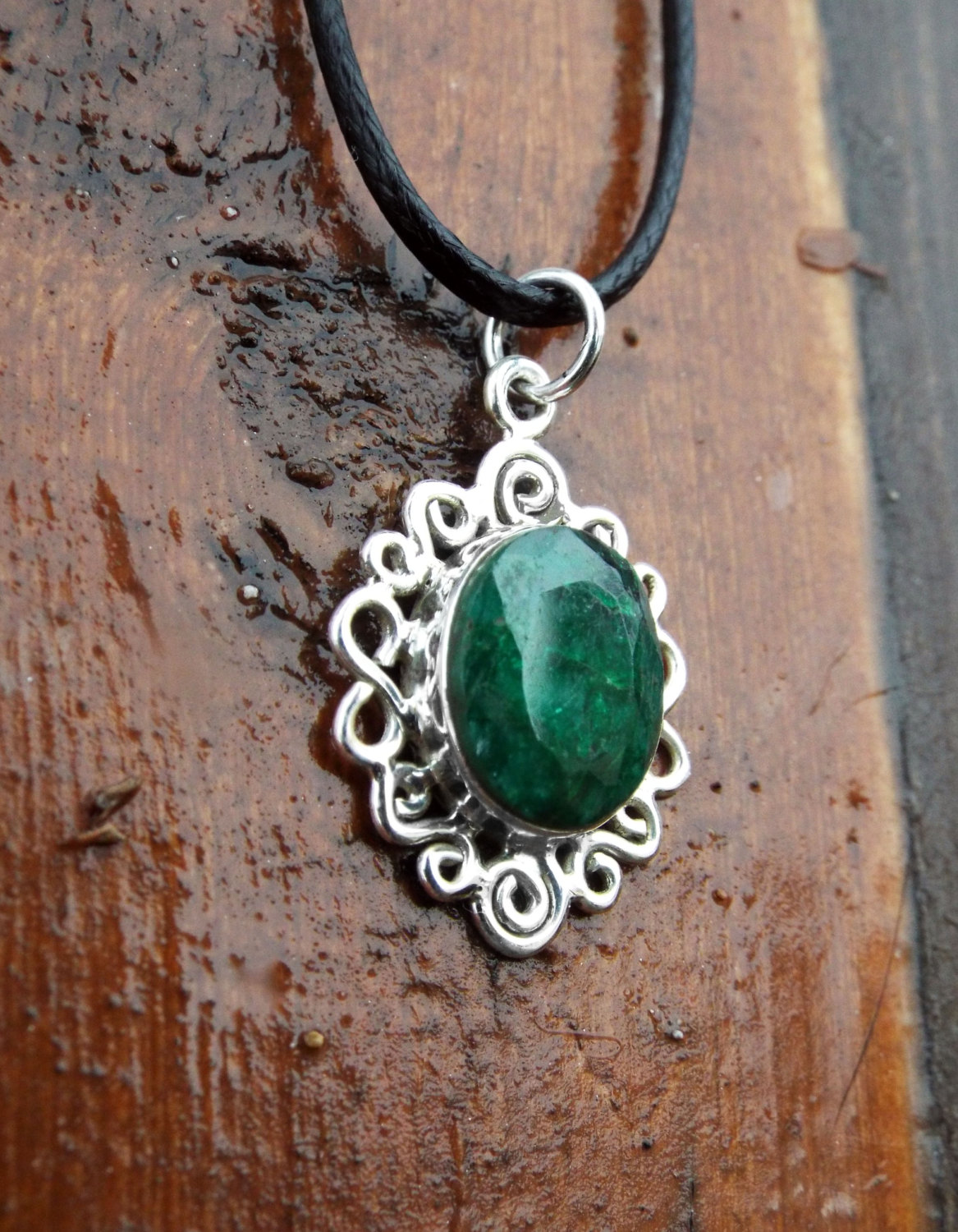 Emerald Pendant Gemstone Silver Necklace Green Handmade Precious Stone ...