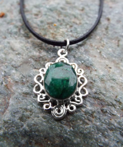 Emerald Pendant Gemstone Silver Necklace Green Handmade Precious Stone Sterling 925 Boho Jewelry