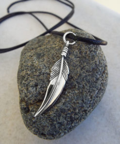 Navajo Handmade Feather Sterling Silver Pendant With Chain 