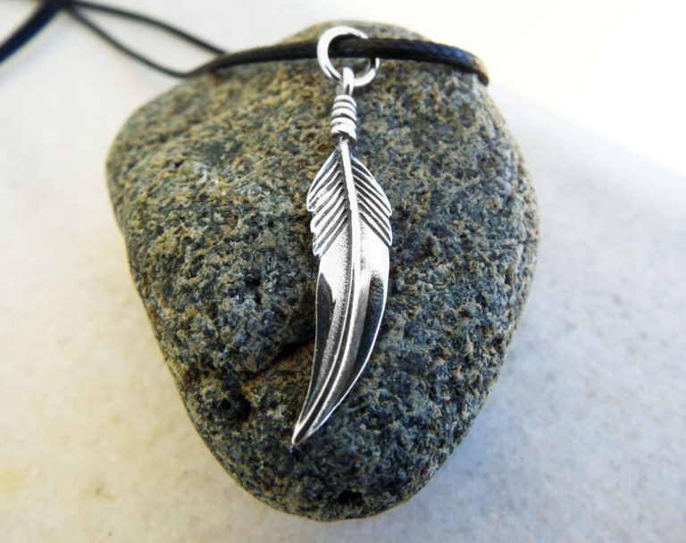 Feather Pendant Silver Handmade Necklace Sterling 925 Native American Indian Jewelry