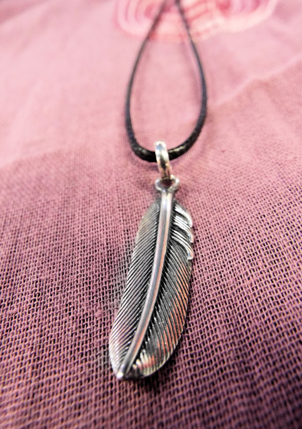 Feather Pendant Silver Necklace Handmade Native American Indian ...