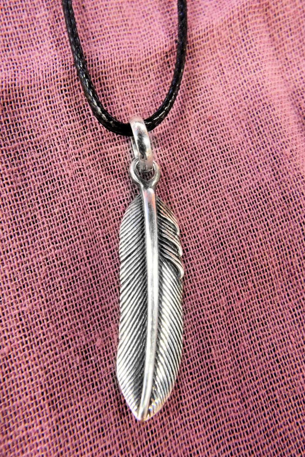 Feather Pendant Silver Necklace Handmade Native American Indian ...