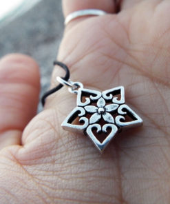 Flower Pendant Silver Star Heart Floral Handmade Sterling 925 Necklace Jewelry Boho Symbol