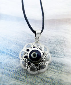Flower Silver Pendant Greek Evil Eye Floral Sterling 925 Protection Handmade Necklace Jewelry