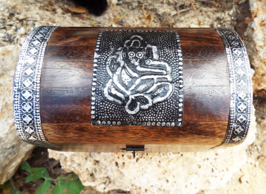 Ganesha Box Indian Balinese Hindu Elephant Mango Tree Wood Handmade Carved Flower Animal Symbol Trinket Jewelry Chest