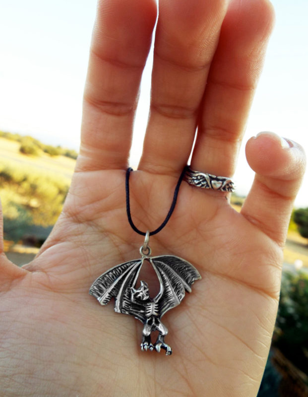 Gargoyle Bat Pendant Silver Handmade Sterling 925 Vampire Necklace Gothic Dark Jewelry Demon