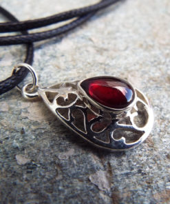 Garnet Pendant Silver Handmade Necklace Sterling 925 Red Gemstone Stone Gothic Dark Vintage Antique Jewelry Γραναδα Μεταγιον Ασημι