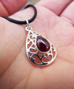 Garnet Pendant Silver Handmade Necklace Sterling 925 Red Gemstone Stone Gothic Dark Vintage Antique Jewelry Γραναδα Μεταγιον Ασημι