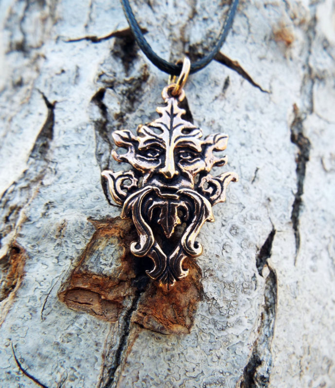 Greenman Pendant Nature Pagan Celtic Handmade Necklace Gothic Symbol Dark Natural Bronze Jewelry