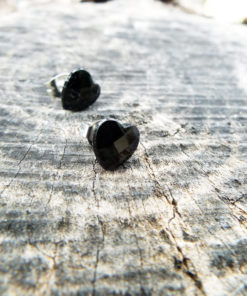 Heart Earrings Studs Black Austrian Crystal Stone Silver Handmade Gothic Dark Jewelry Love Valentine