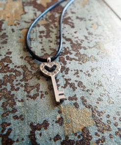 Heart Pendant Key Silver Handmade Necklace Stainless Steel Dark Gothic Jewelry Valentine VIntage Antique
