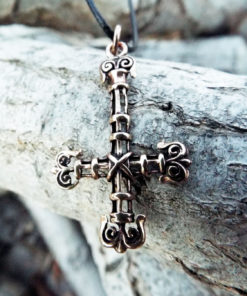 Inverted Cross Pendant St Peter Crucifix Necklace Handmade Gothic Dark Bronze Jewelry