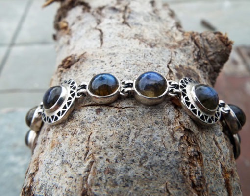 Labradorite Bracelet Silver Cuff Dangle Chain Handmade Sterling 925 Gemstone Gothic Dark Antique Vintage Jewelry