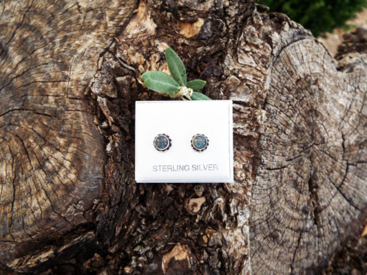 Labradorite Earrings Studs Gemstone Stone Handmade Silver Gothic Dark Sterling 925 Jewelry